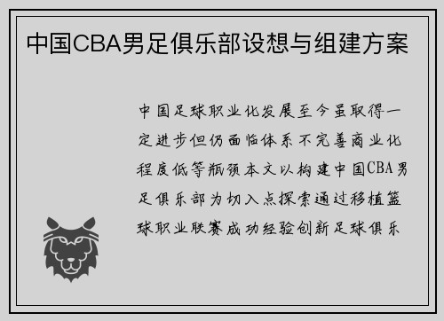 中国CBA男足俱乐部设想与组建方案